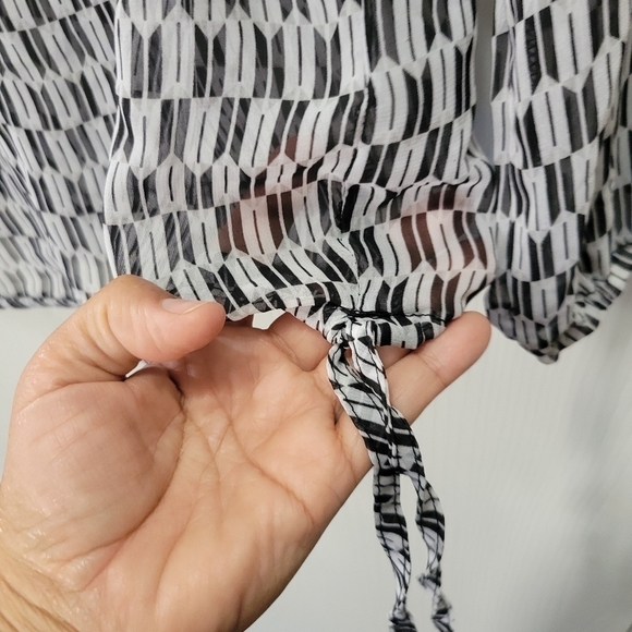 Jessica Simpson Blouse striped Chiffon Tie Waist Peasant Top - Picture 7 of 9